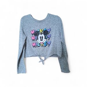 Disney Mickey Mouse Cropped Long Sleeve Top | Tie Front | Size M